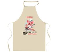 Planetee Tablier de Cuisine Ruben maître du feu et de la chipolata | Coton 90 × 60 cm Cou Ajustable Nouage dans le Dos | Pâtisserie Barbecue Atelier
