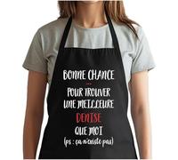 Planetee Tablier Noir Denise ça n'existe pas Femme| Vêtement Blouse de protection pour Cuisine Barbecue, Jardinage, Tâches ménagères