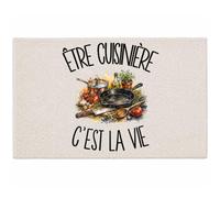 Planetee Tapis Être cuisinière C'est la Vie | Coton 725 g/m² 61 × 40 cm Lavable en Machine | Salle de Bain, WC ou Cuisine | Cadeau Métier de la Restauration Anniversaire Noël
