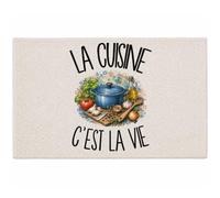 Planetee Tapis La Cuisine C'est la Vie | Coton 725 g/m² 61 × 40 cm Lavable en Machine | Salle de Bain, WC ou Cuisine | Cadeau Cuisinier Cuisinière Anniversaire Noël
