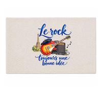 Planetee Tapis Le Rock, Toujours Une Bonne idée | Coton 725 g/m² 61 × 40 cm Lavable en Machine | Salle de Bain, WC ou Cuisine | Cadeau Rockeur Rockeuse Anniversaire Noël