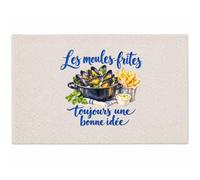 Planetee Tapis Les moules-Frites, Toujours Une Bonne idée | Coton 725 g/m² 61 × 40 cm Lavable en Machine | Salle de Bain, WC ou Cuisine | Cadeau Gourmand Gourmande Anniversaire Noël