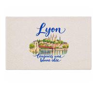 Planetee Tapis Lyon, Toujours Une Bonne idée | Coton 725 g/m² 61 × 40 cm Lavable en Machine | Salle de Bain, WC ou Cuisine | Cadeau Lyonnais Lyonnaise Anniversaire Noël