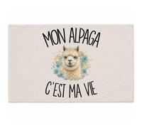Planetee Tapis Mon alpaga C'est ma Vie C'est La Vie | Coton 725 g/m² 61 × 40 cm Lavable en Machine | Salle de Bain, WC ou Cuisine | Cadeau Éleveur et Éleveuse D'alpagas Anniversaire Noël