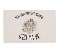 Planetee Tapis Mon Chien-Loup Tchécoslovaque C'est ma Vie C'est La Vie | Coton 725 g/m² 61 × 40 cm Lavable en Machine | Salle de Bain, WC ou Cuisine | Cadeau Propriétaire Chien Anniversaire Noël
