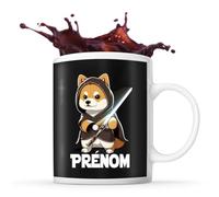 Planetee Tasse Akita Inu avec sabre laser Prénom Nom Personnalisable | Mug Café Thé Idée Cadeau Personnalisé Homme Femme Original pour propriétaire de chien