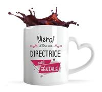 Planetee Tasse anse Coeur Directrice Géniale | Mug avec anse en forme de Coeur | Idée Cadeau Collègue Travail Retraite