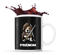 Planetee Tasse Beagle avec sabre laser Prénom Nom Personnalisable | Mug Café Thé Idée Cadeau Personnalisé Homme Femme Original pour propriétaire de chien