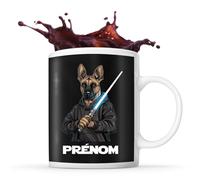 Planetee Tasse Malinois avec sabre laser Prénom Nom Personnalisable | Mug Café Thé Idée Cadeau Personnalisé Homme Femme Original pour propriétaire de chien