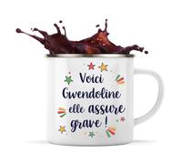 Planetee Tasse métallique Gwendoline elle assure grave ! | Mug Mazagran Cadeau Fête des Mères Anniversaire Soeur Noël Tata Marraine Timbale Camping