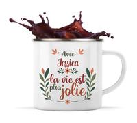 Planetee Tasse métallique Jessica la vie est plus jolie | Mug Mazagran Cadeau Fête des Mères Anniversaire Soeur Noël Tata Marraine Timbale Camping