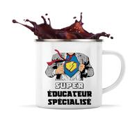 Planetee Tasse métallique Super Educateur spécialisé | Mug Émaillé Métal Timbale Camping et Randonnée Métier Collègue Cadeau Travail Boulot Départ Retraite