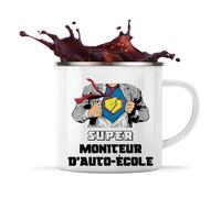 Planetee Tasse métallique Super Moniteur d'auto-école | Mug Émaillé Métal Timbale Camping et Randonnée Métier Collègue Cadeau Travail Boulot Départ Retraite