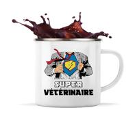 Planetee Tasse métallique Super Vétérinaire | Mug Émaillé Métal Timbale Camping et Randonnée Métier Collègue Cadeau Travail Boulot Départ Retraite