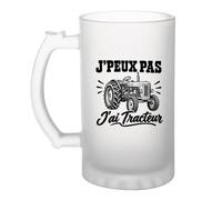 Planetee Verre à Bière J’peux pas j’ai Tracteur | Chope Givrée en Verre Trempé 470 ml à Anse Recto Verso | Apéro Bar Bistrot Match | Cadeau Agriculteur Agricultrice Homme Anniversaire Fête des Pères