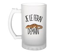 Planetee Verre à Bière Je le ferai demain | Varan | Chope Givrée en Verre Trempé 470 ml à Anse Recto Verso | Apéro Bar Bistrot Match | Cadeau Homme Fête des Pères | Humour Flemme Paresseux