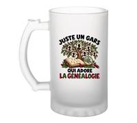 Planetee Verre à Bière Juste un gars qui adore la généalogie | Chope Givrée en Verre Trempé 470 ml à Anse Recto Verso | Apéro Bar Bistrot Match | Cadeau Généalogiste Homme Anniversaire Fête des Pères