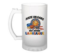 Planetee Verre à Bière Juste un gars qui adore la mosaïque | Chope Givrée en Verre Trempé 470 ml à Anse Recto Verso | Apéro Bar Bistrot Match | Cadeau Mosaïste Homme Anniversaire Fête des Pères