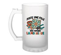 Planetee Verre à Bière Juste une fille qui adore la mosaïque | Chope Givrée en Verre Trempé 470 ml à Anse Recto Verso | Apéro Bar Bistrot Match | Cadeau Mosaïste Homme Anniversaire Fête des Pères