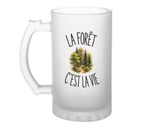 Planetee Verre à Bière La Forêt C'est La Vie | Chope Givrée à Anse Verre Trempé | Idée Cadeau Homme Femme Anniversaire Noël Fête des Pères | Imprimé en Bretagne