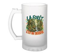Planetee Verre à Bière La forêt c'est ma thérapie | Chope Givrée en Verre Trempé 470 ml à Anse Recto Verso | Apéro Bar Bistrot Match | Cadeau Homme Anniversaire Fête des Pères