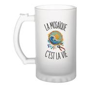 Planetee Verre à Bière La Mosaïque C'est La Vie | Chope Givrée à Anse Verre Trempé | Idée Cadeau Homme Femme Anniversaire Noël Fête des Pères | Imprimé en Bretagne