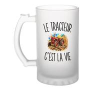 Planetee Verre à Bière Le Tracteur c’est la vie | Chope Givrée en Verre Trempé 470 ml à Anse Recto Verso | Apéro Bar Bistrot Match | Cadeau Agriculteur Agricultrice Homme Anniversaire Fête des Pères