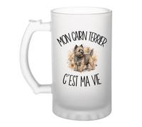 Planetee Verre à Bière Mon Cairn Terrier c'est ma vie | Chope Givrée en Verre Trempé 470 ml à Anse Recto Verso | Apéro Bar Bistrot Match | Cadeau Propriétaire Chien Homme Anniversaire Fête des Pères