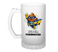 Planetee Verre à Bière Super pharmacien | Chope Givrée 470 ml à Anse Recto Verso, Apéro Bar Bistrot Match, Cadeau Homme Anniversaire Fête des Pères