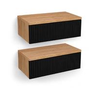 Planetmöbel Amyra Lot de 2 tables de chevet suspendues 50 cm, console murale avec tiroir, table de chevet moderne pour chambre à coucher, table de chevet chêne doré/noir