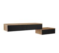 Planetmöbel Amyra Lot de 2 tables de chevet suspendues 50 et 100 cm, console murale avec tiroir, table de chevet moderne pour chambre à coucher, table de chevet chêne doré/noir