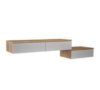 Planetmöbel Amyra Lot de 2 tables de chevet suspendues 50 et 100 cm, console murale avec tiroir, table de chevet moderne pour chambre à coucher, table de chevet chêne doré/blanc