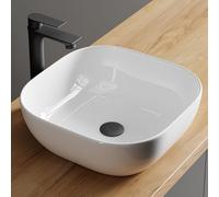 Planetmöbel Aquil Deluxe Lavabo carré, Lavabo à poser | salle de bain et WC d'invités, Lave-mains sans trou de robinetterie et trop-plein, blanc, 42,5 x 42,5 x 14 cm