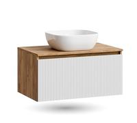 Planetmöbel Arisa Ensemble de meubles de salle de bain, plan vasque 80 cm, chêne doré blanc (strié), lavabo 42 cm blanc, avec siphon d'économie d'espace