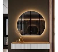 Planetmöbel Aube Ensemble garde-robe pour couloir, table console 100 cm avec miroir avec éclairage semi-circulaire, console murale 100 x 16 x 35 cm (chêne doré/blanc), miroir mural Aube 100 x 90 cm