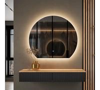 Planetmöbel Aube Ensemble garde-robe pour couloir, table console 100 cm avec miroir avec éclairage semi-circulaire, console murale 100 x 16 x 35 cm (chêne doré/noir), miroir mural Aube 80 x 70 cm