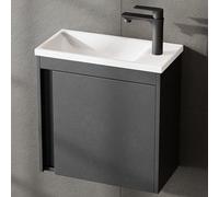 Planetmöbel Ensemble de Meubles de Salle de Bain 2 pièces | Lavabo avec meuble sous vasque 50 x 48,3 x 24,8 cm gris mat, meuble sous vasque avec vasque à encastrer blanc