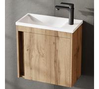 Planetmöbel Ensemble de Meubles de Salle de Bain 2 pièces | Lavabo avec meuble sous vasque 50 x 48,3 x 24,8 cm Chêne Wotan, meuble sous lavabo avec vasque à poser blanche