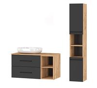 Planetmöbel ensemble de meubles de salle de bain LUX 100 cm chêne or/anthracite SANS lavabo avec colonne chêne or/anthracite