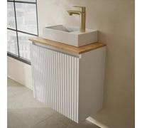 Planetmöbel Ensemble de Meubles de Salle de Bain Meuble-lavabo | avec meuble sous vasque 56 x 55 x 30 cm blanc, avec robinetterie et vidage doré brossé pour salle de bain
