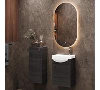 Planetmöbel Ensemble de Meubles de Salle de Bains Lavabo avec Meuble Bas 40 x 60 x 29 cm, Miroir avec éclairage 50 x 90 cm & Armoire Centrale pour Salle de Bains & WC invités, Anthracite