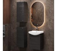Planetmöbel Ensemble de Meubles de Salle de Bains Lavabo avec Meuble Bas 45 x 60 x 33 cm, Miroir avec éclairage 50 x 90 cm, 2X armoires centrales pour Salle de Bains et WC invités, Anthracite
