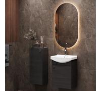 Planetmöbel Ensemble de Meubles de Salle de Bains Lavabo avec Meuble Bas 45 x 60 x 33 cm, Miroir avec éclairage 50 x 90 cm & Armoire Centrale pour Salle de Bains et WC invités, Anthracite