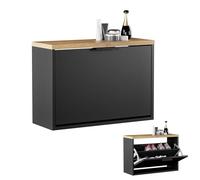 Planetmöbel Meuble à Chaussures étroit avec 1 Porte, étagère à Chaussures Peu encombrante avec 2 tablettes, Rangement Chaussures pour entrée, Couloir, vestiaire 60 x 23 x 42,5 cm, Noir