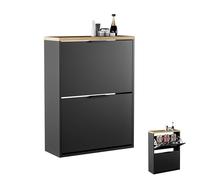 Planetmöbel Meuble à Chaussures étroit avec 2 Portes, étagère à Chaussures Peu encombrante avec 4 tablettes, Rangement Chaussures pour entrée, Couloir, vestiaire 60 x 23 x 80,5 cm, Noir