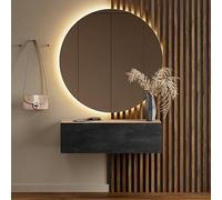 Planetmöbel Meuble d’Entrée avec Armoire Murale 100 cm, Chêne doré, Vestiaire Compact avec Rangement à Abattant, Suspendue ou à Poser, 37,8 x 100 x 32,5 cm