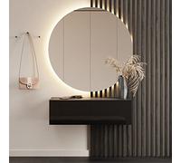 Planetmöbel Meuble d’Entrée avec Armoire Murale 100 cm, Noir, Vestiaire Compact avec Rangement à Abattant, Suspendue ou à Poser, 37,8 x 100 x 32,5 cm