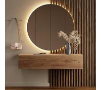 Planetmöbel Meuble d’Entrée avec Armoire Murale 140 cm, Chêne doré, Vestiaire Compact avec Rangement à Abattant, Suspendue ou à Poser, 37,8 x 140 x 32,5 cm