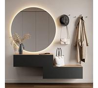 Planetmöbel Meuble d’Entrée avec Armoire Murale 2X 100 cm, Chêne doré - Anthracite, Vestiaire Compact avec Rangement à Abattant, Suspendue ou à Poser, 37,8 x 100 x 32,5 cm