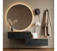 Planetmöbel Meuble d’Entrée avec Armoire Murale 2X 100 cm, Chêne doré - Noir Charbon, Vestiaire Compact avec Rangement à Abattant, Suspendue ou à Poser, 37,8 x 100 x 32,5 cm